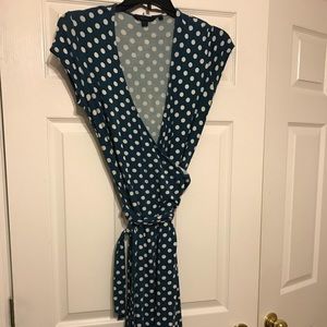 Large teal polka dot Boden wrap dress